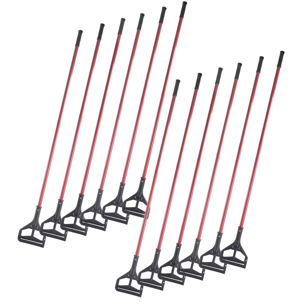 Matthew Cleaning Commercial Quick-Change Iron Mop Handle for Floor Cleaning Heavy Duty Mop Head Replacement Holder 60inch w/Plastic Gripper for Rags Side Gate Wet Mop Handles 12 Packs