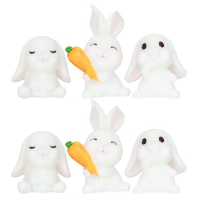 SEWACC Mini Rabbit Figures Toy: 6Pcs Miniature Bunny Figurine 2023 Lucky Zodiac Animal Statue Cupcakes Toppers for Chinese New Year Car Decoration Micro Landscape Garden