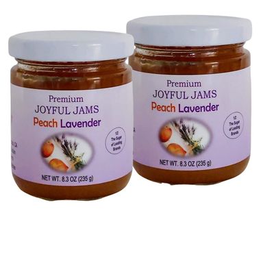 Gourmet Premium Peach Lavender Jam (Gift Box of 2 Jars), More Fruit Less Sugar, Amazing Flavor, Spreadable
