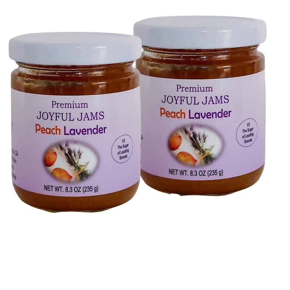 Gourmet Premium Peach Lavender Jam (Gift Box of 2 Jars), More Fruit Less Sugar, Amazing Flavor, Spreadable