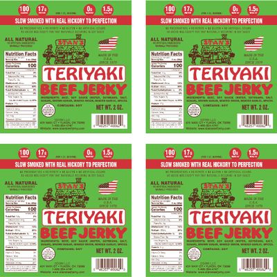 Stan's Beef Jerky Teriyaki 4 Pack | Beef Jerky Bulk| Keto Snack | Gluten Free Snacks | 2oz (4) Pack