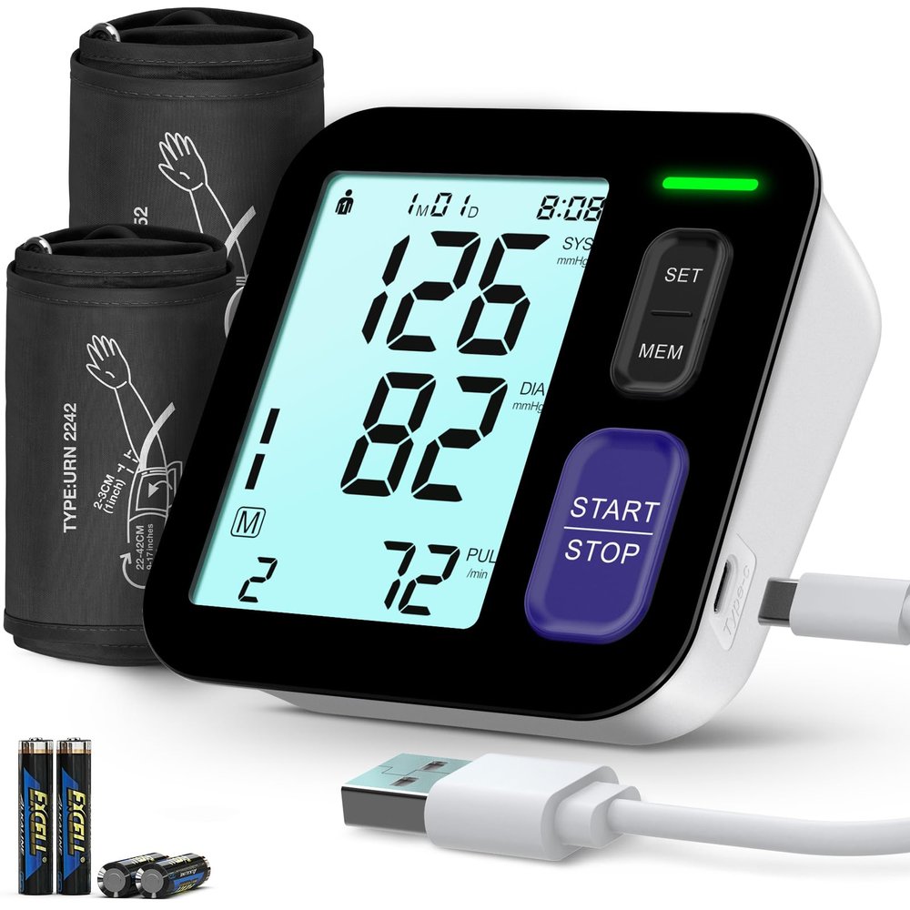 Blood Pressure Machine Upper Arm, 2 Size Cuffs Fit Arms from Medium 9"-17" to Extra Large XL Cuff 13"-21", Accurate Automatic Digital BP Monitor Home Use, Large Backlit LCD, BP Cuff with 2-User Mode
