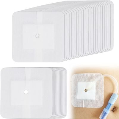 Split Drain Adhesive Bandages 4" x 4", PD Catheter Feeding Tube Pad Drainage G Tubes Holder Covers J Peg Tube Patch Peritoneal Dialysis Accessories Gtube Supplies (Pack of 10)
