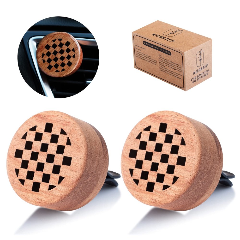 Essential Oil Car Diffuser, 2 PCS Checkered Car Aromatherapy Chequerboard Wood Diffuser with Vent Clip