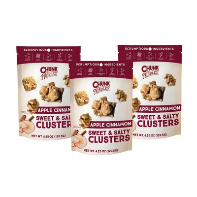 Chunk Nibbles Apple Cinnamon Snack Clusters - Award-Winning Blend with Real Apples, Pretzels & Corn Squares - Cozy Fall Flavor, Handcrafted - Gourmet Treat - 4.25oz Resealable Pouch (3 Pack)