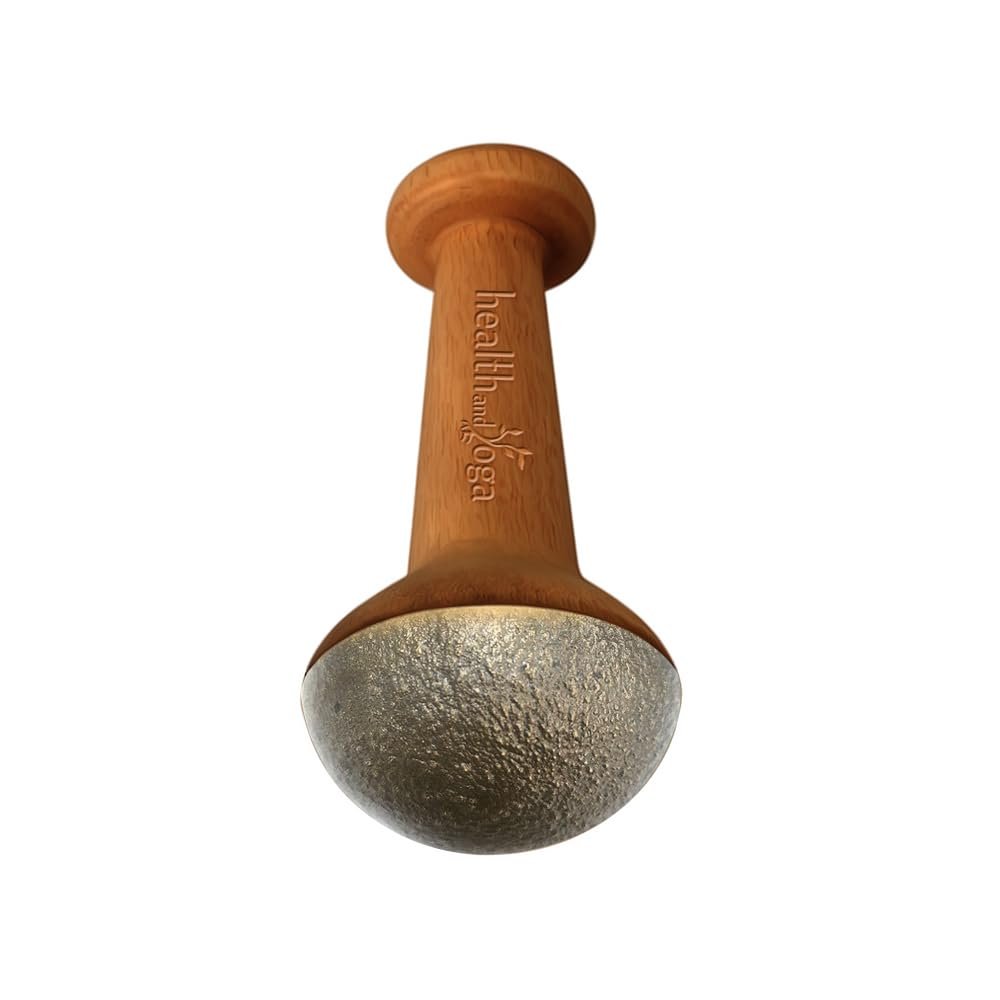 HealthAndYoga FootEase Kansa Vatki Stick - Ayurveda Bronze Foot Massager with Wooden Handle -Ancient Detox Pain Relief Rough Surface for Exfoliation -Eases Tiredness and Relaxes Feet(Stick - Flamed)