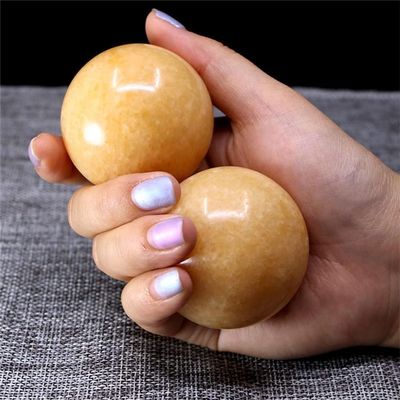 1Pair 50mm Natural Jade Baoding Ball Fitness Handball Quartz Sphere Relaxation Hand Wrist Exercise Stone,Sunset Red Jade