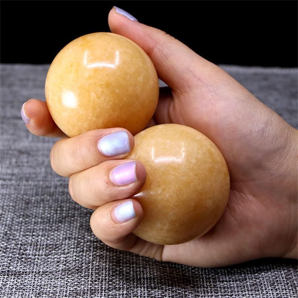 1Pair 50mm Natural Jade Baoding Ball Fitness Handball Quartz Sphere Relaxation Hand Wrist Exercise Stone,Sunset Red Jade