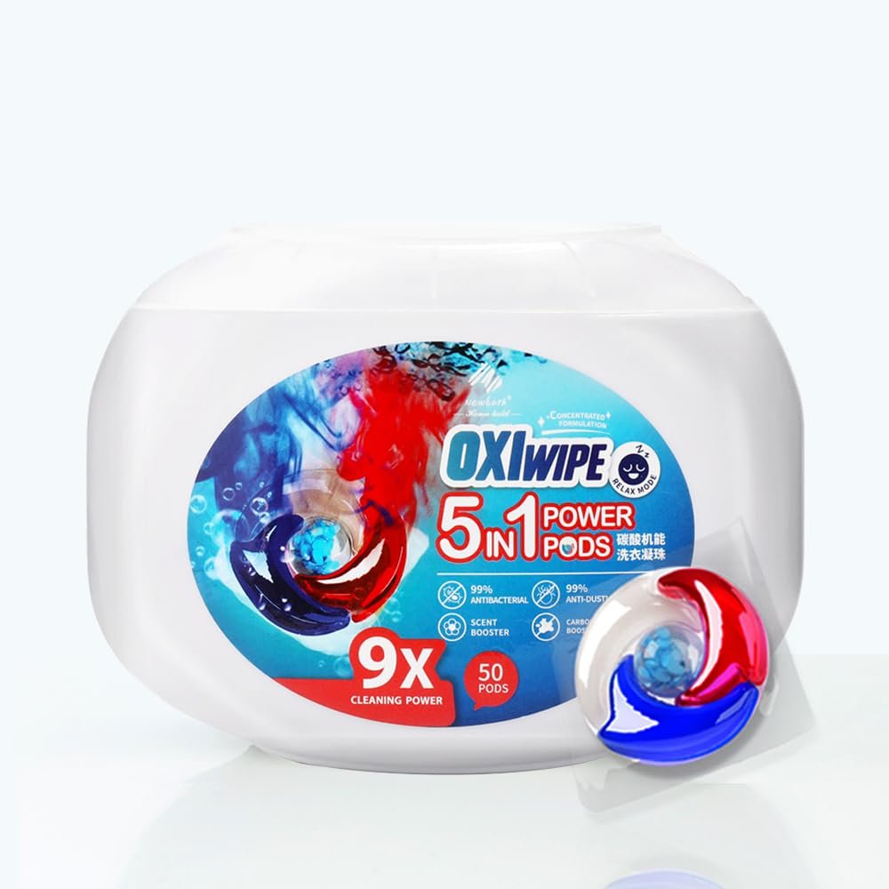 Newbark Laundry Detergent Pods 4 in 1 Oxiwipe Laundry Pacs,High Efficiency (HE), Stain Fighter,Fresh Scent, 50 Counts