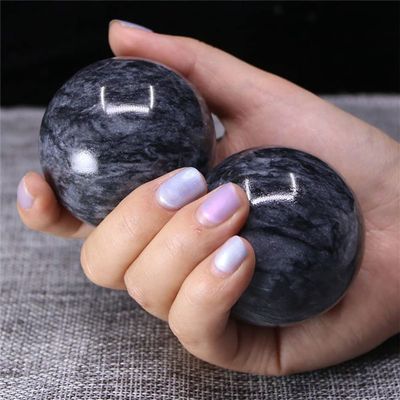 1Pair 50mm Natural Jade Baoding Ball Fitness Handball Quartz Sphere Relaxation Hand Wrist Exercise Stone,Waves Jade