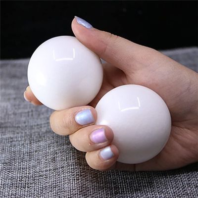 1Pair 50mm Natural Jade Baoding Ball Fitness Handball Quartz Sphere Relaxation Hand Wrist Exercise Stone,White Jade