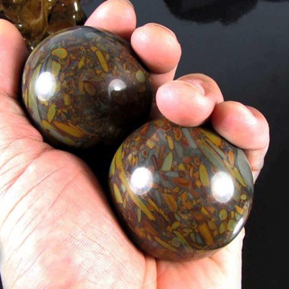 1Pair 50mm Natural Jade Baoding Ball Fitness Handball Quartz Sphere Relaxation Hand Wrist Exercise Stone,Nuwa Stone