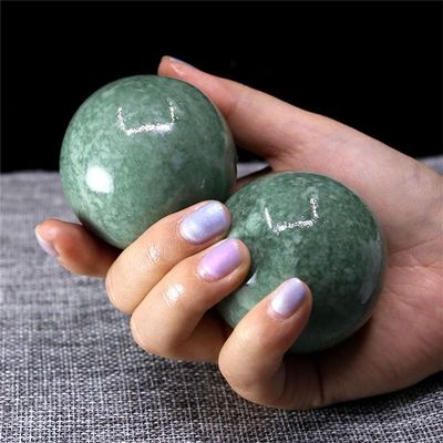 1Pair 50mm Natural Jade Baoding Ball Fitness Handball Quartz Sphere Relaxation Hand Wrist Exercise Stone,Lushan Green Jade
