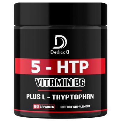 DEDICAD 5 HTP Supplement 1010mg - 60 Capsules - 3in1 Combined with Vitamin B6, L-Tryptophan - Comfortable Mood, Brain Health, Body Management & Immune System Support