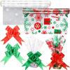 Sinmoe 2 Pack 100 ft Christmas Cellophane Wrap Set Include Long x 16 in Wide Cellophane Wrap Roll with 40 Pull Bows, Christmas Flower Gift Baskets Arts Crafts Party Supplies
