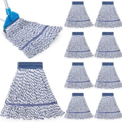 Nuogo 10 Pcs Commercial Mop Head Replacement Floor Cleaning Wet Heavy Duty Commercial Mop Refills General Cleaning(27.6 Inch,White, Blue)
