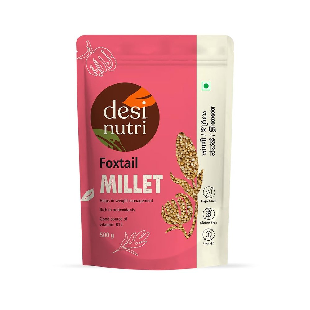 Desi Nutri Foxtail Millet Grains | Millets | Natural Grains | Korra | Navane | Kangni | Foxtail Millet - 500 gms | Rich in Fiber and Protein, Pack of 1