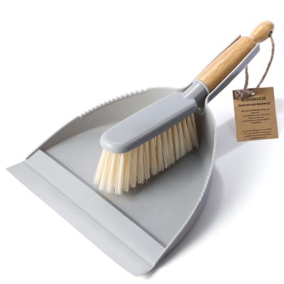 Small Dustpan and Brush Set - Mini Broom with Dustpan Set, Handheld Broom and Dust Pan Combo Set for Home, Pet Care, Car, 14 x 8.7 inch, Grey