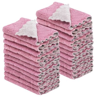 22 Pack Kitchen Dish Cloths, Reusable Dish Towels, Nonstick Oil Washable Fast Drying, Super Absorbent Coral Velvet Cleaning Cloths for Cleaning Tableware, Kitchen, Bathroom (Purple-grey10" x 6")