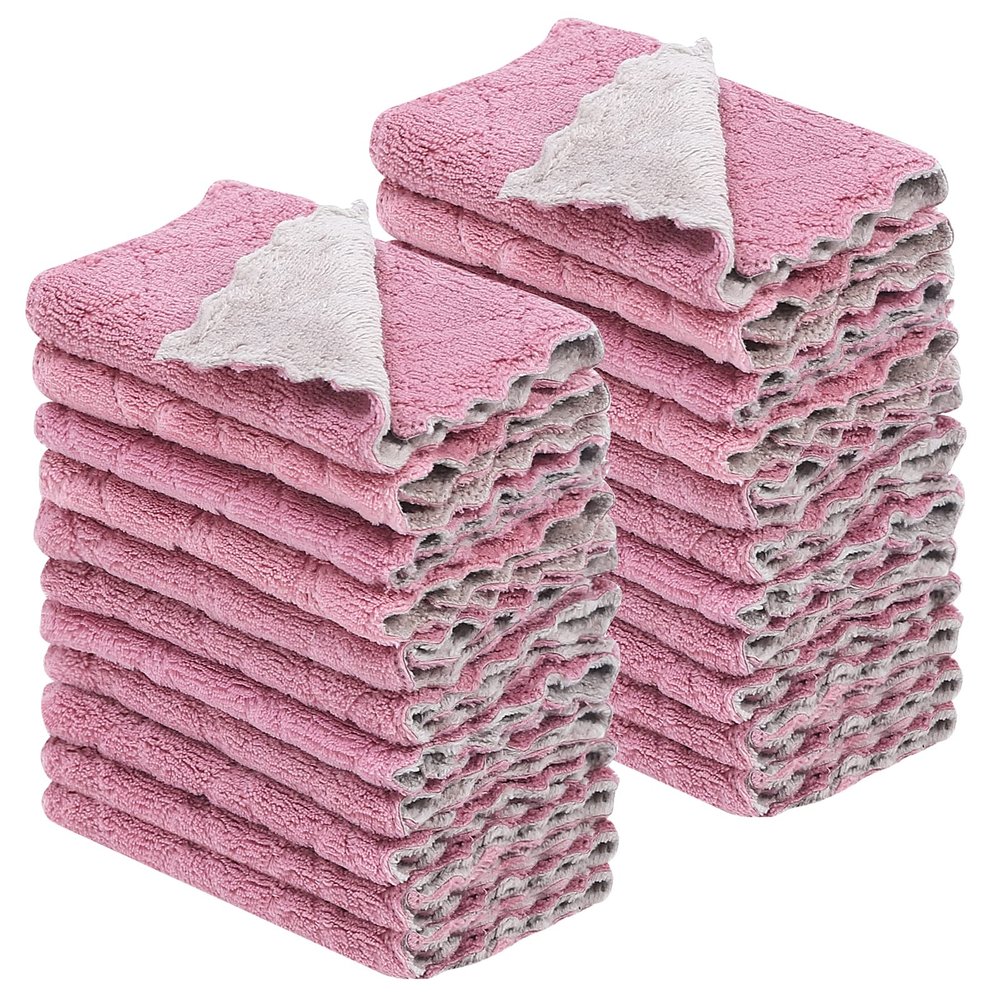 22 Pack Kitchen Dish Cloths, Reusable Dish Towels, Nonstick Oil Washable Fast Drying, Super Absorbent Coral Velvet Cleaning Cloths for Cleaning Tableware, Kitchen, Bathroom (Purple-grey10" x 6")