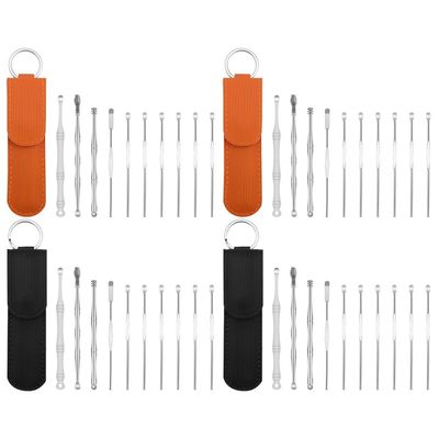 FOMIYES 4sets Stainless Steel Ear Cleaning Spoons Practical Ear Wax Removal Tools Elegant and Pouches for Safe Comfortable Use