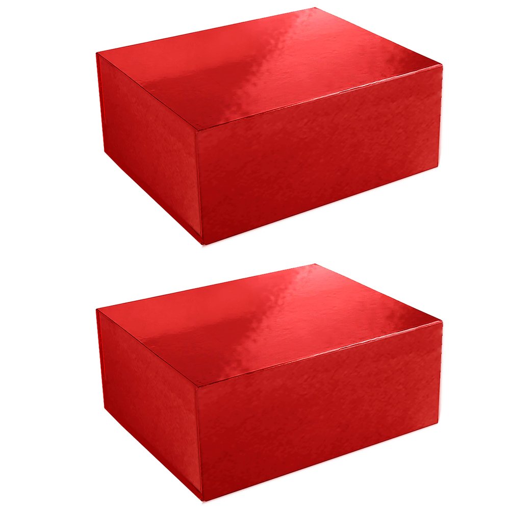 CECOBOX - Valentine Gift Boxes with Lids for Presents 13''x10.75''x5.5'' - Glossy, Collapsible Magnetic Closure Gift Box - Groomsmen & Bridesmaid Proposal Boxes, Wedding, PR, Birthdays, Holidays (Red)