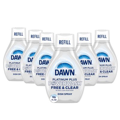 Dawn Free & Clear Powerwash Dish Spray, Dish Soap, Pear Scent Refill, 16 Fl oz (6 Pack)