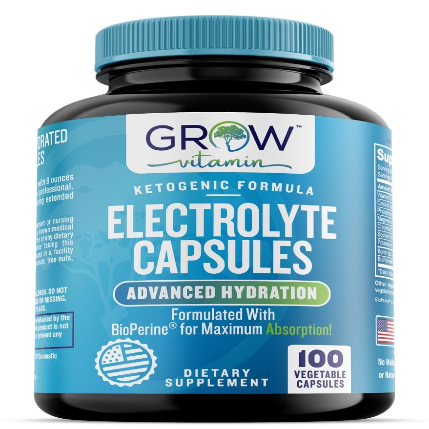 grow vitamin Electrolyte Capsules  Sugar-Free Electrolyte Tablets for Energy, Endurance & Hydration. Keto-Friendly Salt Pills, No Maltodextrin. Perfect for Fitness & Daily Hydration  100 Caps