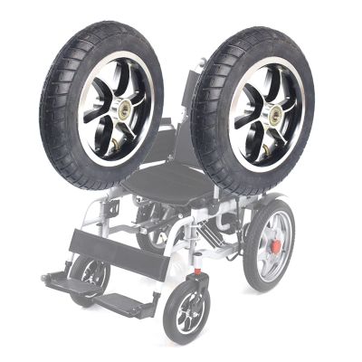 10x2, Electric Wheelchair Replacement Wheels Accessories, 10inch Wheelchair Front Wheels Casters Spare Wheels, Pneumatic Tire, Aluminum Alloy Hub with 12mm Bearing, Black, 1 Pair