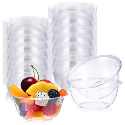 Thenshop 100 Pcs 12 oz Clear Plastic Bowls Disposable Serving Bowls Bulk Transparent Ice Cream Salad Dessert Plates for Party, Wedding, Buffet, BBQ, Dessert Shop, Catering Supplies