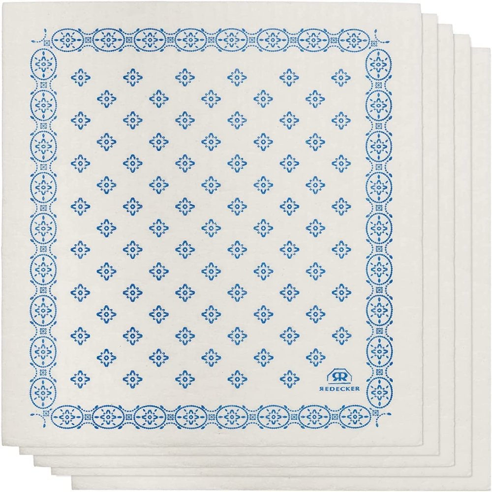 Redecker Reusable Cellulose Dishcloth, Bulk Set of 5, Eco-Friendly and Biodegradable Sponge Cleaning Cloths, Machine Washable, Durable, Absorbent, No Odor, Made in Germany