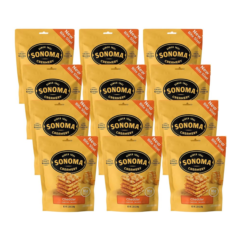 Sonoma Creamery, Cheddar Crisps, Crunchy Real Cheese Snacks, 10g Protein, Gluten Free, 2.25 Oz (Pack of 12)