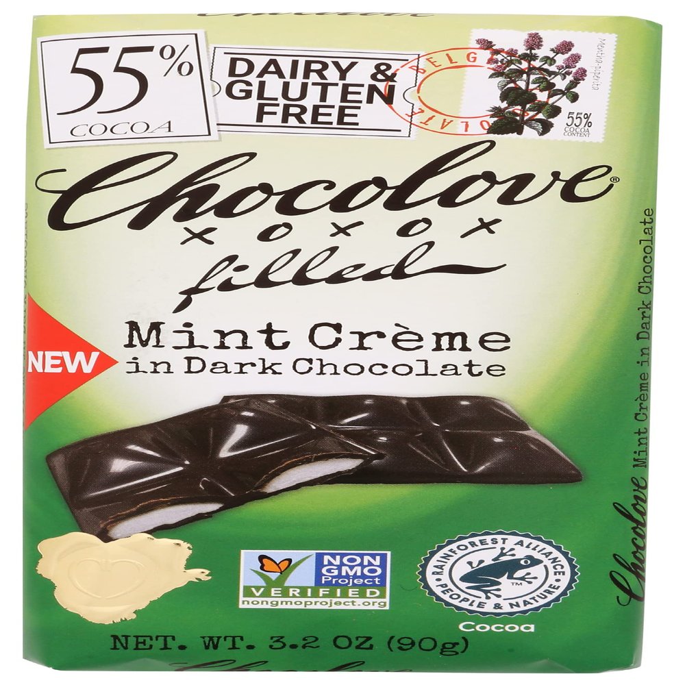 Chocolove Filled Mint Crme in Dark Chocolate, Dairy Free, Gluten Free & Non-GMO, 3.2 Oz (Pack of 10)