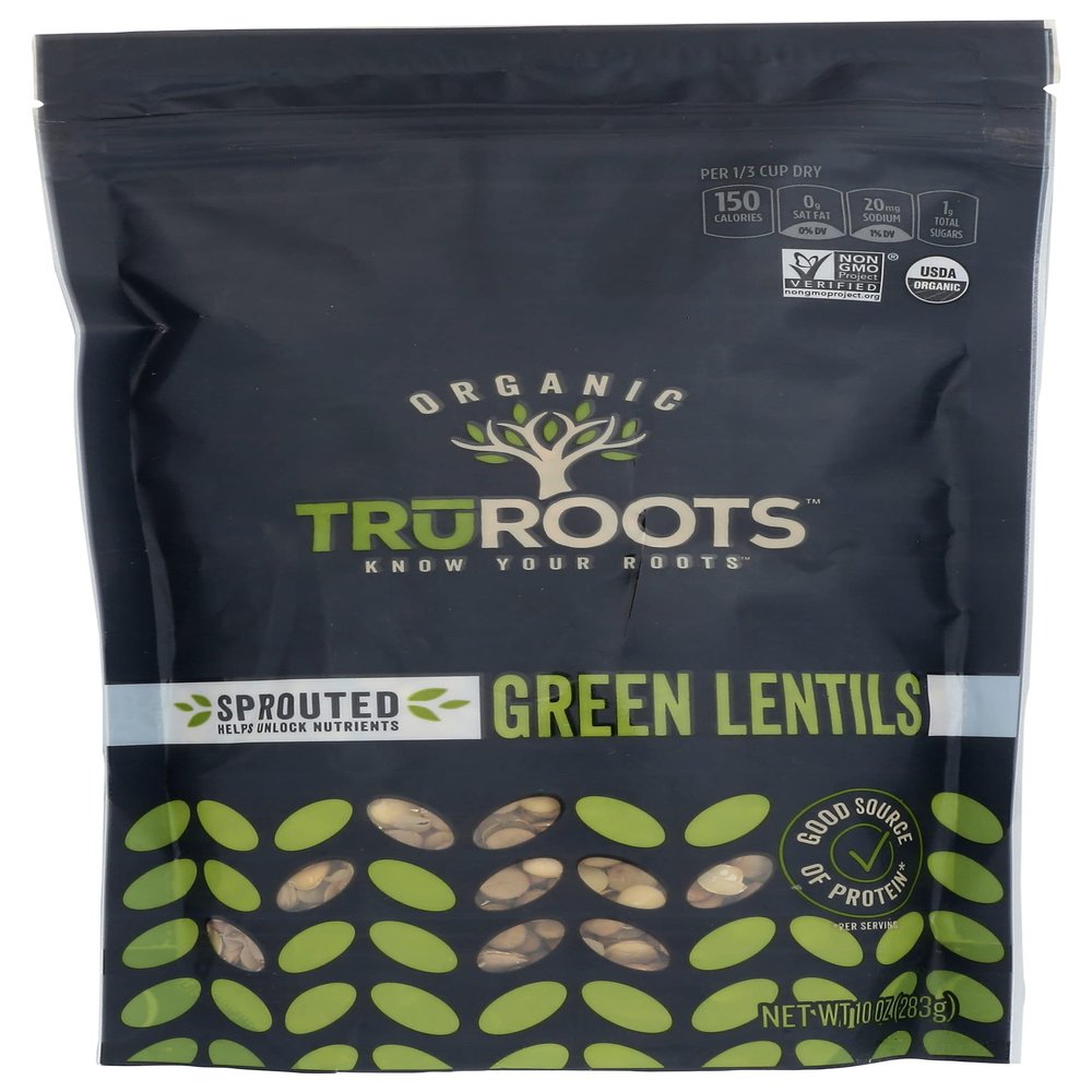 TruRoots Organic Sprouted Green Lentils, USDA Certified Organic, Gluten Free & Non-GMO, 10 Oz (Pack of 6)