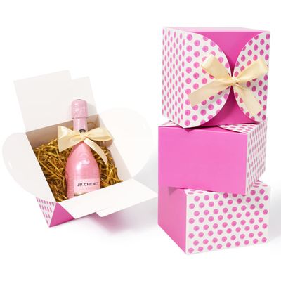 Shallive 6x6x4 Inch 24 Pcs Pink Boxes Small Gift Boxes with Lids and Ribbons Watercolor Polka Dot Bridesmaid Proposal Boxes Empty Box for Candle Craft Cookies Baby Shower Girls Birthdays