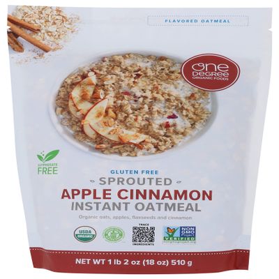 One Degree Organic Sprouted Apple Cinnamon Instant Oatmeal Bag, Gluten Free, Non GMO, 18 Ounce (Pack of 6)