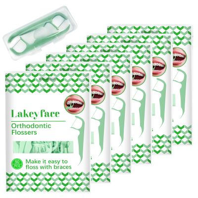 300 Count Orthodontic Flossers for Braces with Floss Dispenser, Brace Flossers for Kids Teeth & Adults, Dental Floss for Braces, Dental Floss Picks, 50 Count Bag (Pack of 6)
