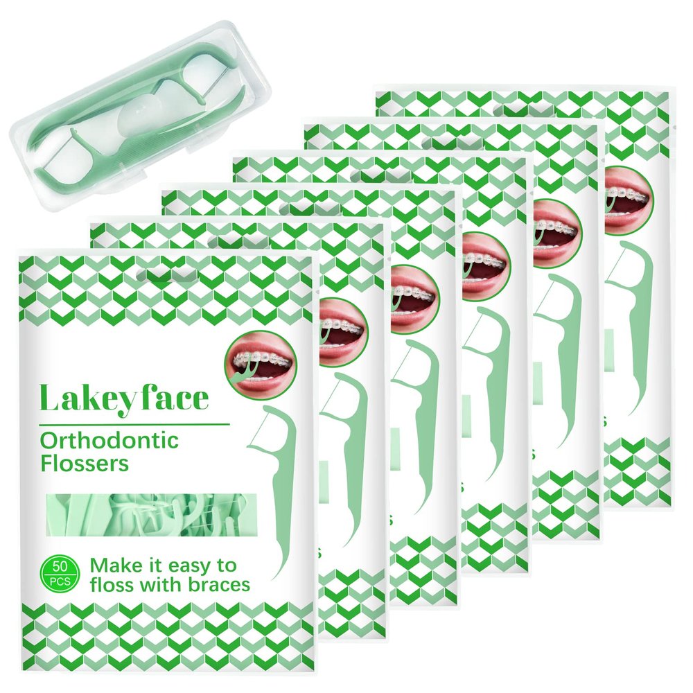 300 Count Orthodontic Flossers for Braces with Floss Dispenser, Brace Flossers for Kids Teeth & Adults, Dental Floss for Braces, Dental Floss Picks, 50 Count Bag (Pack of 6)
