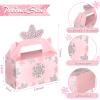 Sinmoe 12 Pcs Winter Wonderland Party Favor Box Birthday Gable Boxes Snowflake Treat Boxes Paper Goodie Gift for Wonderland Birthday Winter Holidays Baby Shower Weddings Decorations(Pink) view 2