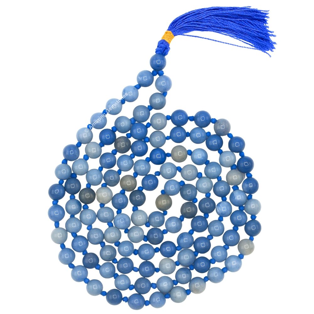 Amazing Gemstone Blue Aventurine Buddhist Prayer Beads Japa Mala with 108 Meditation Beads (Hand Knotted)