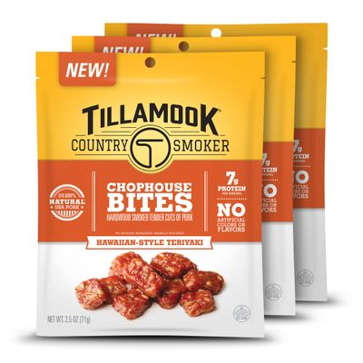 Tillamook Pork Snacks, Country Smoker Chophouse Bites, Hawaiian-Style Teriyaki Tender Cuts, Ready to Eat Gluten Free Protein Snack, 2.2oz