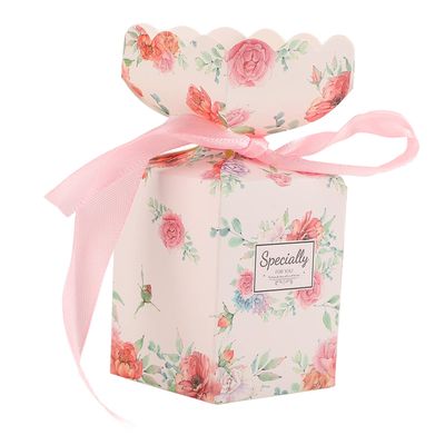 Cookie Gift Boxes Floral Pattern Candy Boxes,50PCS Floral Pattern Candy Boxes,Candy Favor-Boxes,Retro Style Easy Assemble Candy Boxes Party Favors with Rope DIY Gift Box(pink), mini gift boxes ba