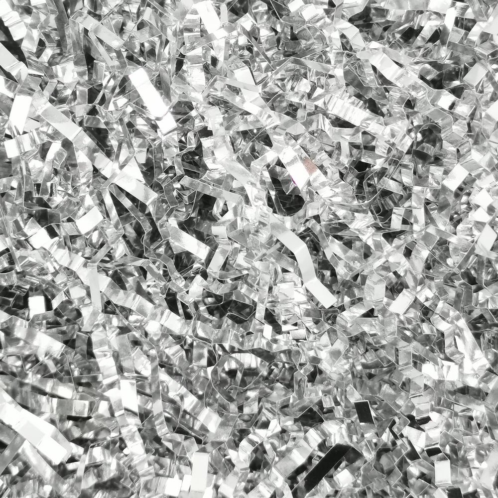 Keoferlo Crinkle Paper Filler Gift Box Filler 1/2 LB Easter Box Baskets Stuffing Cut Shredd Silver Grass for Valentine Day Gift Baskets Packing Shipping Decorations Wrappings