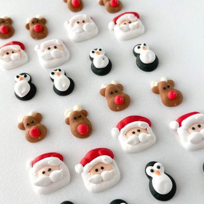 12 Mini Christmas Shapes by Simply Sucr | Royal Icing Santa, Reindeer & Penguins | Edible Holiday Cupcake Toppers & Sprinkles (12 Pieces)
