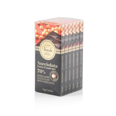 Venchi Set of 6 70% Dark Chocolate and Hazelnut bars, 21.16 oz