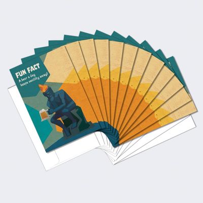Tree-Free Greetings - Birthday Cards - Artful Designs - 12 Cards + White Envelopes - Made in USA - 100% Recycled Paper - 5"x7" - Thinker Beer Fun Fact (FS64191)