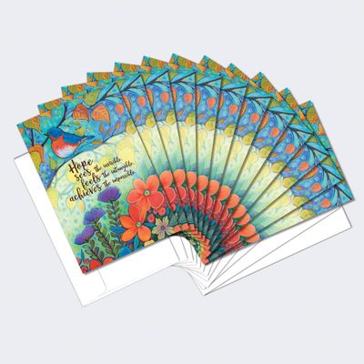 Tree-Free Greetings - All Occasion Cards - Artful Designs - 12 Cards + White Envelopes - Made in USA - 100% Recycled Paper - 4"x6" - Hopeful Bird (FS64173)