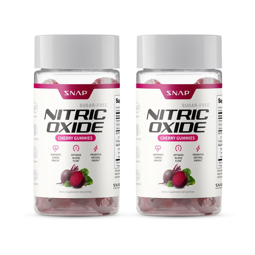 Snap Supplements Nitric Oxide Gummies - Beet Root Extract 300mg, Sugar Free Beetroot Supplement with Pomegranate Powder for Circulation & Natural Energy, 60 Vegan Gummies (2-Pack), Cherry Flavor