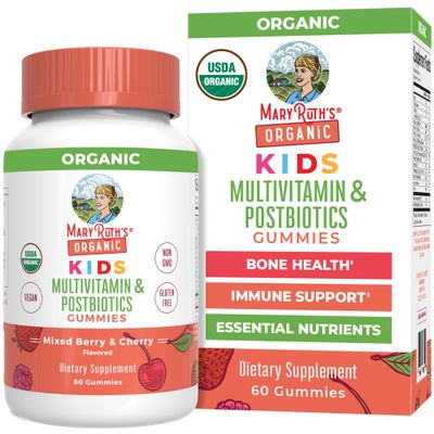 Kids Vitamins by MaryRuth's | USDA Organic | Multivitamin Gummies + Postbiotics for Ages 4+ | Multivitamin for Kids with Lactobacillus Rhamnosus | Childrens Vitamins | Vegan | Non-GMO | 60 Count