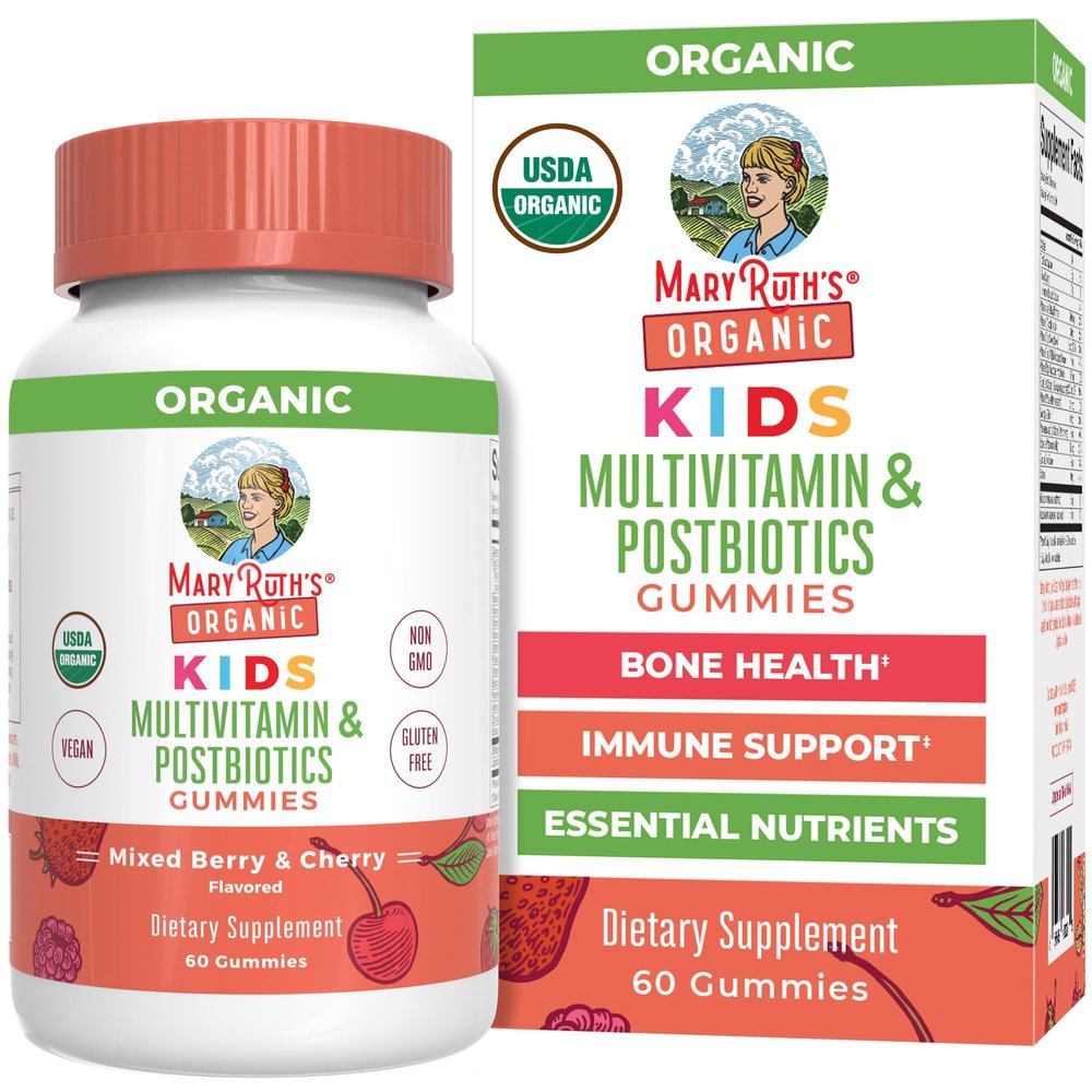 Kids Vitamins by MaryRuth's | USDA Organic | Multivitamin Gummies + Postbiotics for Ages 4+ | Multivitamin for Kids with Lactobacillus Rhamnosus | Childrens Vitamins | Vegan | Non-GMO | 60 Count